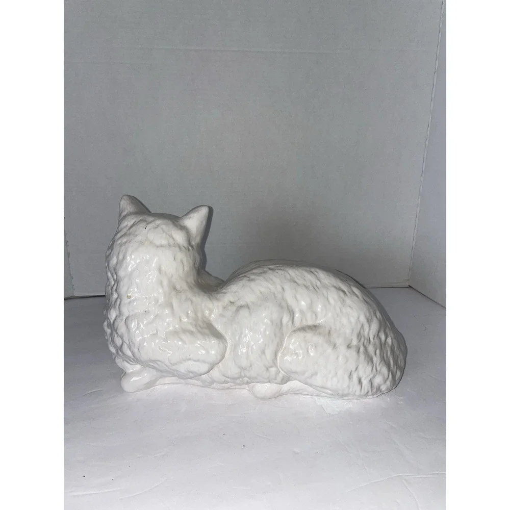 LIFE SIZE White PERSIAN Green Eye Ceramic Cat Sculpture/Statue-Bordallo Pinheiro